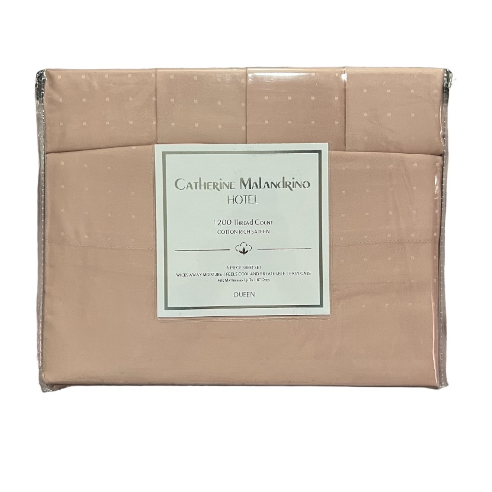 🆕CATHERINE MALANDRINO 1200 TC COTTON RICH SATEEN 6PC SHEET SET QUEEN BLUSH PINK